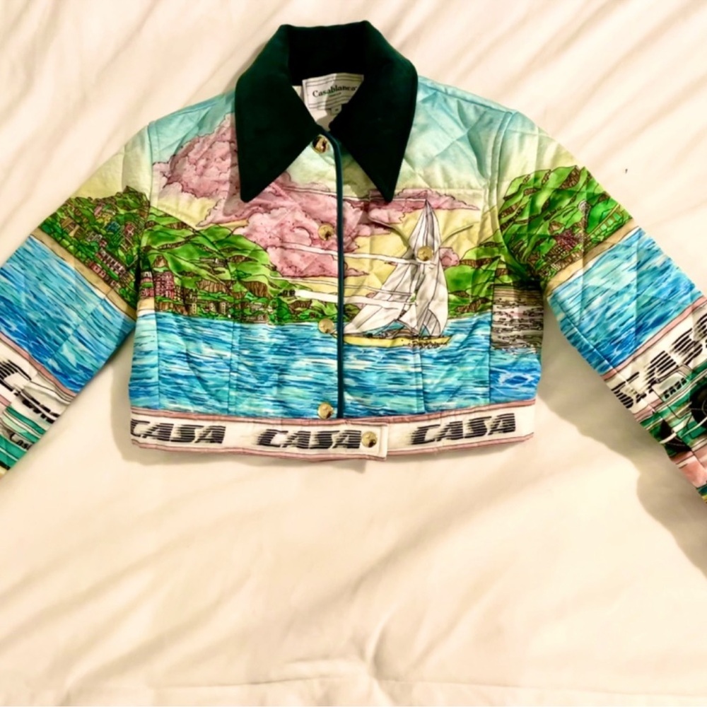Casablanca cropped Puffer Jacket with Scenic Design
